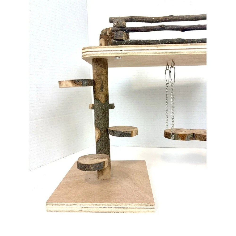 Hamster Playground Platform, Climbing, Swinging, Ladder Toy, Natural Pet-Safe